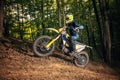 Motorcyclists trains in the forest Royalty Free Stock Photo