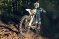 Motorcyclists trains in the forest Royalty Free Stock Photo