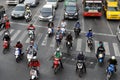 Motorcyclists Wait At A Junction During Rush Hour Royalty Free Stock Photo