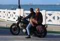 Motorcyclists Waiting for a Drawbridge to Open for Motor Traffic