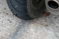 Motorcyle tyre over a road surface Royalty Free Stock Photo