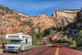 Motorhome along a road through Zion National Park Royalty Free Stock Photo