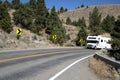 Motorhome ascends a mountain slope.