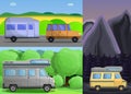 Motorhome banner set, cartoon style Royalty Free Stock Photo