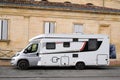 Motorhome camper van parked in traditional street houses in Bordeaux France