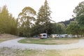 Motorhome campers at Lake Hawea Holiday Park, south island of New Zealand