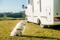 motorhome on a camping ground, caravan vacations, campervan trip