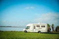 motorhome on a camping ground, caravan vacations, campervan trip