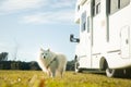 motorhome on a camping ground, caravan vacations, campervan trip