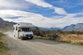 Motorhome driving on gravel road at Glentanner Park Centre, Aoraki / Mount Cook National Park