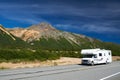 Motorhome on the Glenn Highway at the base of Sheep Mountain. Royalty Free Stock Photo