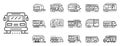 Motorhome icons set, outline style