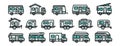 Motorhome icons set, outline style