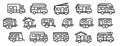 Motorhome icons set, outline style