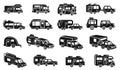 Motorhome icons set, simple style