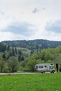 Motorhome with mountains in the background in Slovakia