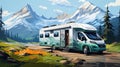 A motorhome in the mountains.