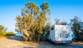 Motorhome parked on an amazing beach, Crete, Greece