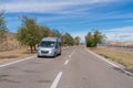 Motorhome parked in Autopista AP-68 motorway rest area north west of Zaragossa, Spain