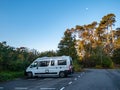 Motorhome parked on campervan parking for overnight stay, Nijverdalseberg, Nijverdal, Overijssel, Netherlands