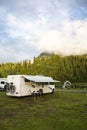 Motorhome at a campsite in the mountains Royalty Free Stock Photo