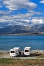 Motorhome parking by lakeside at Lake Tekapo, South Island of New Zealand Royalty Free Stock Photo