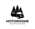 Motorhome or recreational vehicle RV camper car, logo template. Vacation travel or traveling, trip or adventure and caravan car,