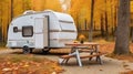 A motorhome stands on an autumn occupancy.