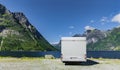 Motorhome stands at a fjord in Norway Royalty Free Stock Photo