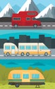 Motorhome trailer banner concept set, flat style