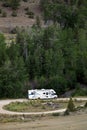 Motorhome and Trees in Wyoming, U.S.A.