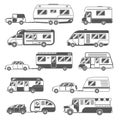 Motorhomes Black White Icons Set Royalty Free Stock Photo