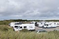 Motorhomes and campingcar. Campers parked in a row in a caravan parking area