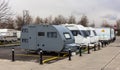 Motorhomes parked at motorhome campground.