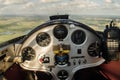 Motorized glider plane, inside the cockpit in sunny day Royalty Free Stock Photo