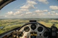 Motorized glider plane, inside the cockpit in sunny day Royalty Free Stock Photo
