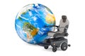 Motorized Power Chair with Earth Globe, 3D rendering
