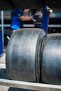 Motorsport slick tire close up
