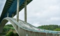 Motorway bridge over the river, in a green landscape Royalty Free Stock Photo