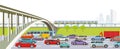 Motorway with express train, bus and passenger car, illustration Royalty Free Stock Photo