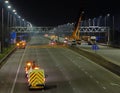 motorway gantry being repaired at night near Bristol UK March 2023
