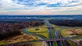 A1 motorway, the last communication junction in Poland in Silesia from a bird`s eye view