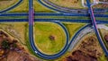 A1 motorway, the last communication junction in Poland in Silesia from a bird`s eye view