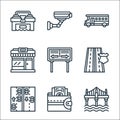 Motorway line icons. linear set. quality vector line set such as bridge, wallet, motorway, highway, road, market, school bus, cctv