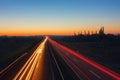Motorway at night with beuatiful light trails Royalty Free Stock Photo