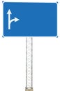 Motorway Road Junction Driving Direction Info Sign Panel Signboard, Large Isolated Blank Empty Blue Copy Space Roadside Signage