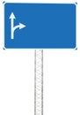 Motorway Road Junction Driving Direction Info Sign Panel Signboard, Large Isolated Blank Empty Blue Copy Space Roadside Traffic