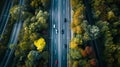 Aerial view of highway at rush hour by day