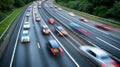 Aerial view of highway at rush hour by day