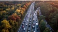 Aerial view of highway at rush hour by day